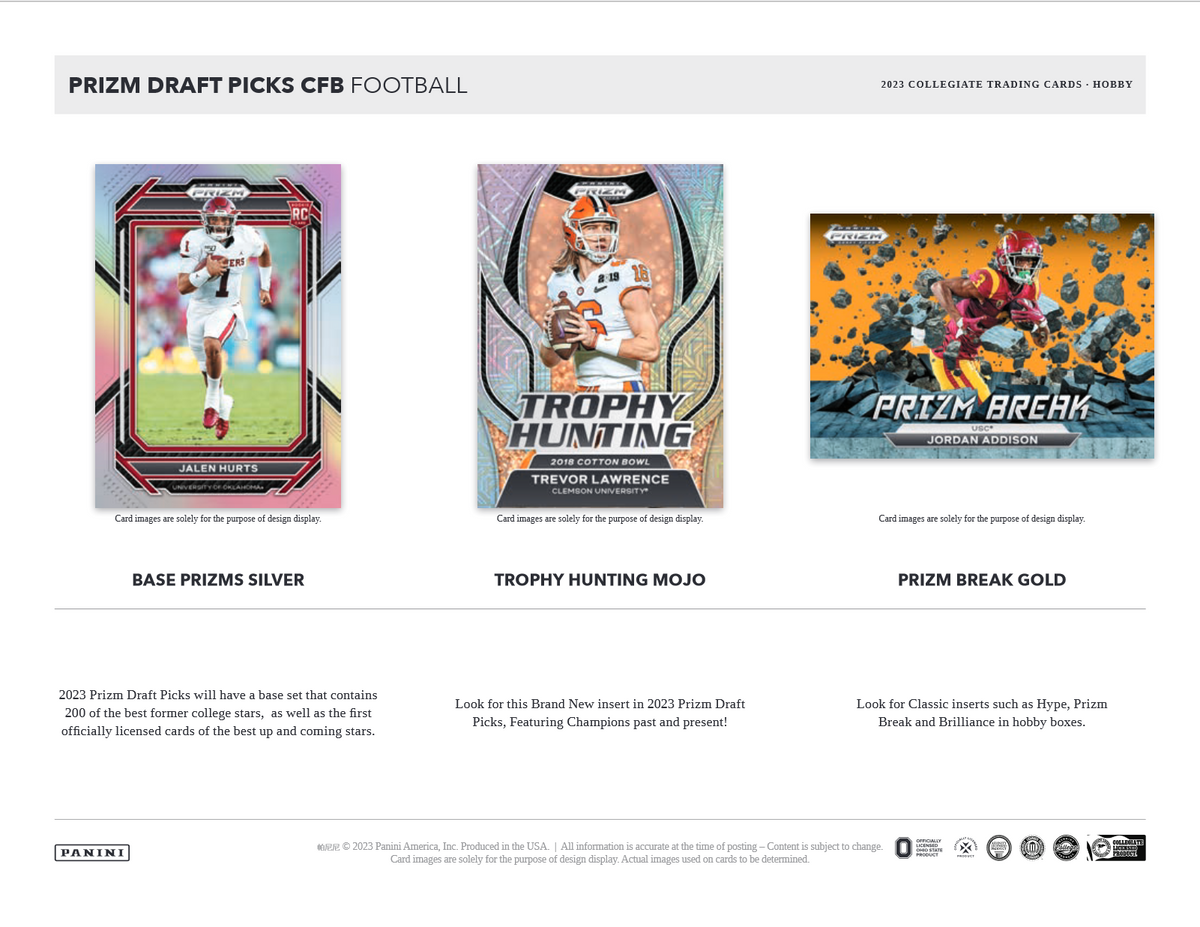 2023 Panini Prizm Collegiate Draft Picks Football Hobby Box